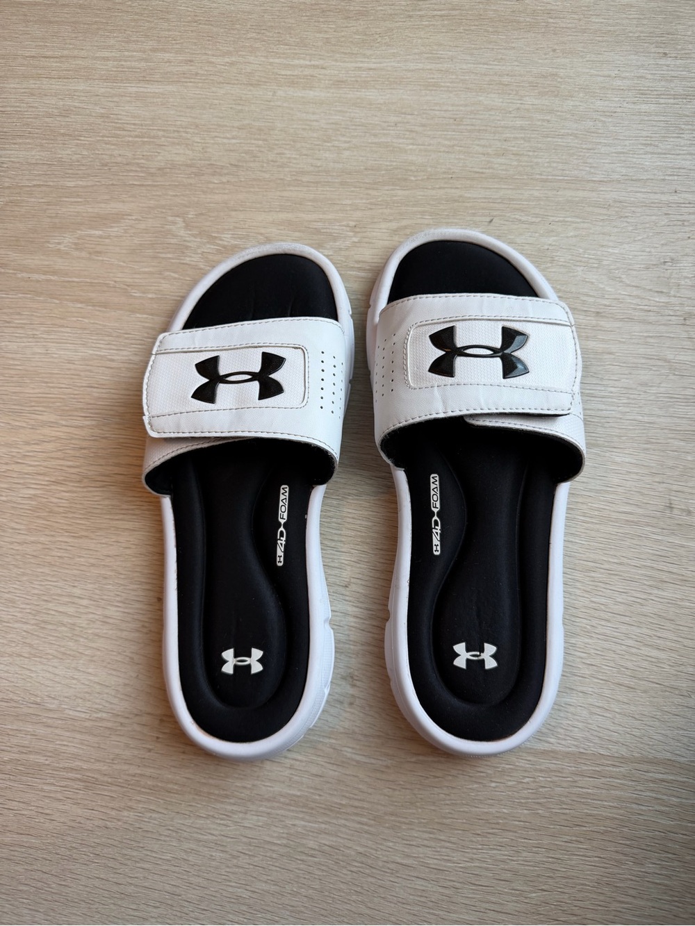 Under Armour White and Black Adjustable Slide Sandals
